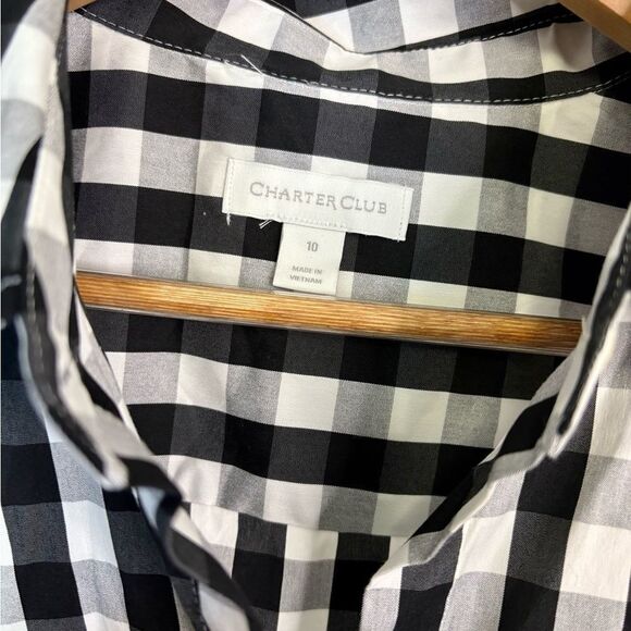 NWOT Charter Club Gingham Tie front collard Tank Size 10 - Picture 3 of 4
